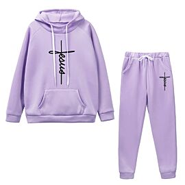 Spring And Autumn Women Print Conjunto Moletom Feminino Fleece Sportswear Long-Sleeved Hooded Sweater With Pockets Trouser Suit